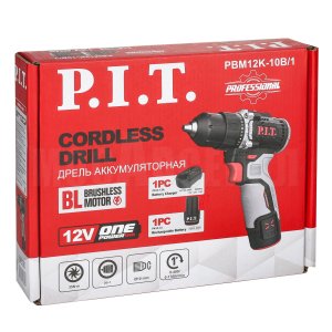 Дрель аккумуляторная бесщёточная P.I.T. PBM12K-10B/1